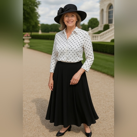 Foxcroft Size 2 White and Black Stars Button Down Shirt Retro Pin Up 90s Y2k - Picture 1 of 9